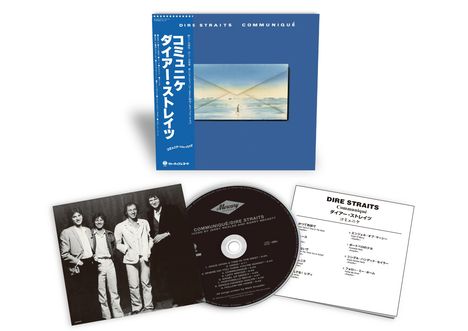 "Dire Straits Communiqué" in englischen und japanischen Schriftzeichen. CD, Bandfoto und Trackliste sichtbar.