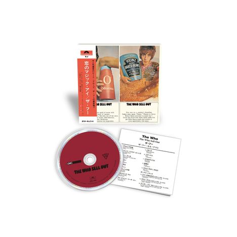 Texte: "THE WHO SELL OUT", "Oodorono", "HEINZ BAKED BEANS", "The Who Sell Out". CD und Beilage mit japanischen Schriftzeichen.