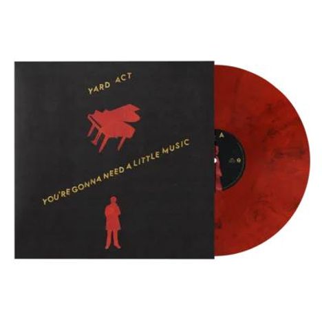 "Yard Act", "You're Gonna Need a Little Music". Schwarzes Cover, roter Flügel, rote Figur, rote Schallplatte.