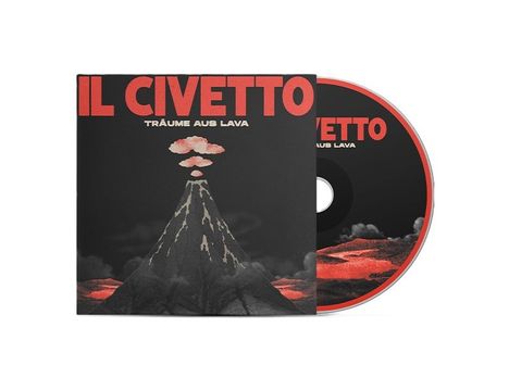 "IL CIVETTO" und "TRÄUME AUS LAVA" stehen in roten Buchstaben. Ein Vulkan in dunklen Tönen mit rotem Rauch.