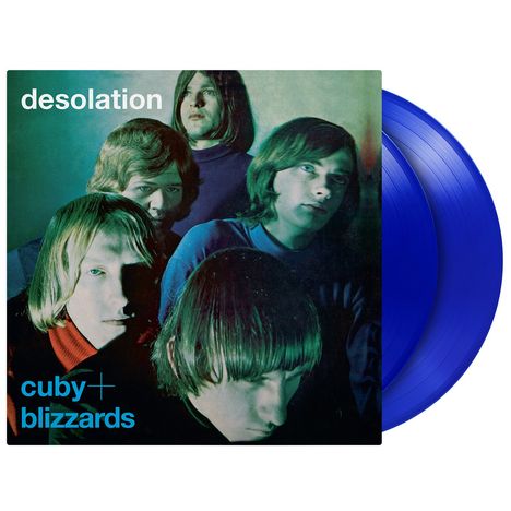 Text: "desolation" oben links, "cuby + blizzards" unten links. 
Cover mit fünf Männern, zwei blaue Schallplatten.
