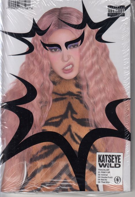 "Katseye Wild" mit Tracklist: 01 Pinky Up, 02 Animal, 03 Hootie Frutti, 04 Bel Air, 05 That Way. Frau mit rosa Haaren.