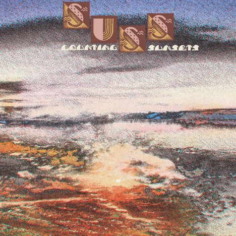 Text: „SUSS“ und „Lightning Sunsets“. Bunte, punktierte Landschaft mit dramatischem Himmel.