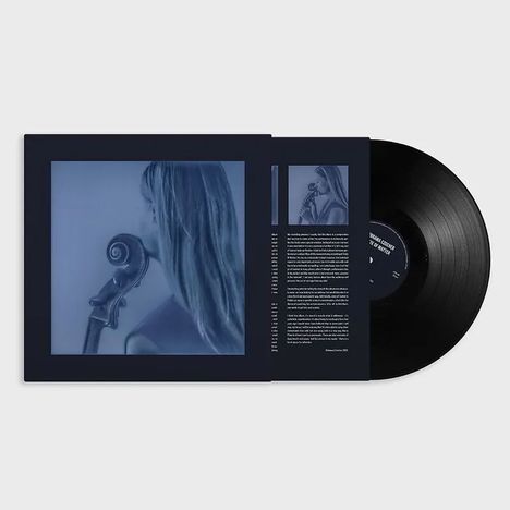 Text: "Thomas Cantor, The Cello Master." Eine Vinyl-Schallplatte mit Hülle, die eine Frau mit Cello zeigt.