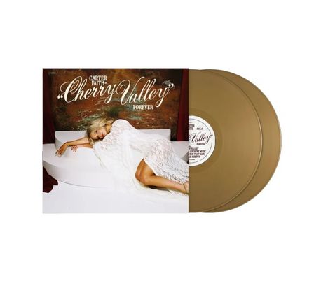 Covertext: "Carter Faith", "Cherry Valley", "Forever". Frau in weißem Kleid auf Sofa, zwei goldene Schallplatten.