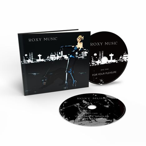 "ROXY MUSIC" steht auf beiden CDs; Disc One: "FOR YOUR PLEASURE", Disc Two: "OUTTAKES, SINGLES, LIVE SESSIONS". Cover: Frau mit Panther.