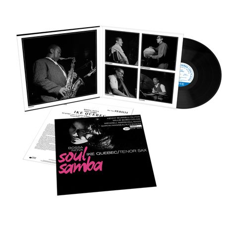 "SOUL SAMBA," Ike Quebec/Tenor Sax, Bossa Nova. Albumcover mit Fotos von Musikern und einer Schallplatte.