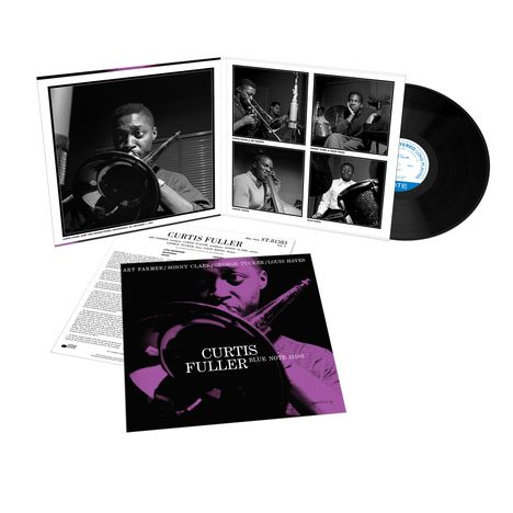 „Curtis Fuller“ und weitere Namen stehen auf einem Schallplatten-Cover. Es zeigt Fotografien von Musikern, hauptsächlich am Posaune spielen.