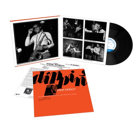 Albumcover „Dippin'“ von Hank Mobley. Fotos eines Saxophonisten und Bandkollegen. Schwarze Vinyl-Schallplatte.