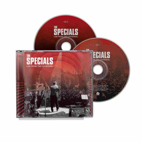 "THE SPECIALS: LIVE FROM THE CATHEDRAL" steht auf zwei CDs und einem Cover, das einen Mann auf einer Bühne zeigt.