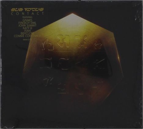 Text: "SUB FOCUS, CONTACT, FEATURING GRIMES, FIREBOY DML, JOHN SUMMIT, KATY B, IRah, IDYLC, CONNIE CONSTANCE." Goldene Inschrift.