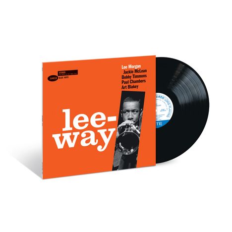 "lee-way" in Weiß auf orange. Namen: Lee Morgan, Jackie McLean, Bobby Timmons, Paul Chambers, Art Blakey. Vinyl-Schallplatte.