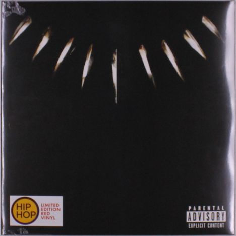 "Parental Advisory Explicit Content" und "HIP HOP LIMITED EDITION RED VINYL". Dreieckige Formen auf schwarzem Hintergrund.