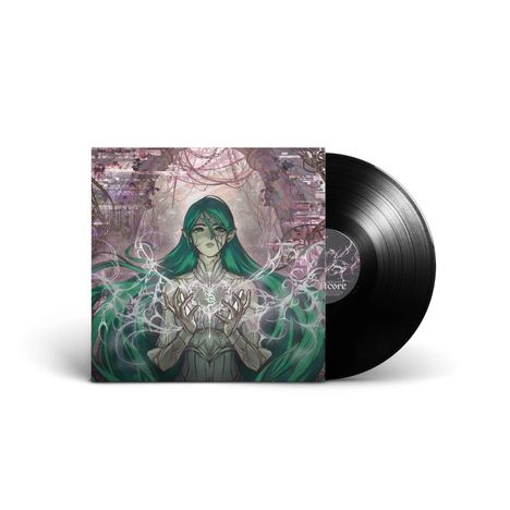 Text: "Zelcore". Illustration einer mystischen Gestalt mit langen grünen Haaren und leuchtenden Händen.