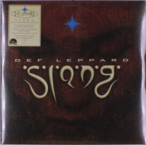 Text oben: "DEF LEPPARD". Darunter "SLANG". Ein blaues Sternsymbol sitzt zentral auf einem dunklen Hintergrund.