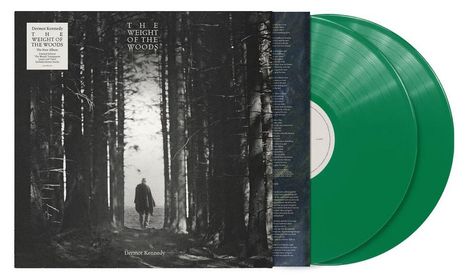 "The Weight of the Woods", Album von Dermot Kennedy, eine Person bei Nebel im Wald; zwei grüne Vinyls.