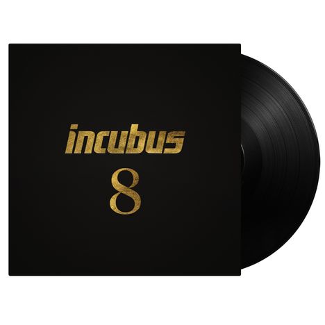 Cover mit goldener Schrift: "incubus" und darunter "8". Schwarze Vinyl-Schallplatte ragt heraus.