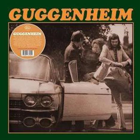 GUGGENHEIM steht oben in Großbuchstaben. Darunter ein Retro-Foto von drei Männern, die aus einem Auto steigen.