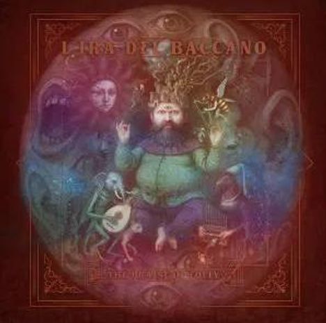 Text: "L'Ira Del Baccano" und "The Infinite Improbability". Detaillierte, surreale Illustration mit fantastischen Kreaturen.