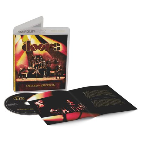 Texte: "Unbound and Dangerous", "High Fidelity", "Pure Audio". CD-Hülle mit Konzertbild einer Band auf der Bühne.