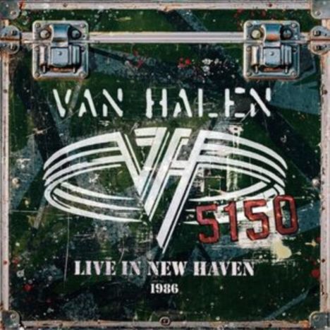 Text: Van Halen, 5150, Live in New Haven, 1986. Hintergrund: Metallkiste mit Scharnieren, abgenutzt und grünlich.