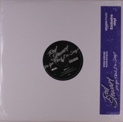 "Rod Stewart: Do ya Think I’m Sexy? amazon music Exclusive vinyl." Schallplatte in weißem Cover mit lila Streifen.