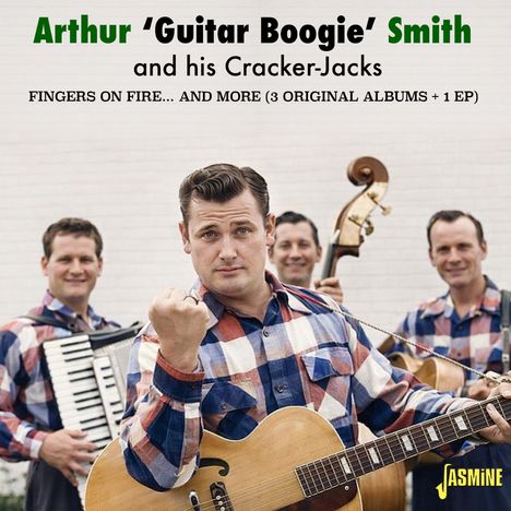 "Arthur 'Guitar Boogie' Smith and his Cracker-Jacks" steht oben, einige Männer in karierten Hemden mit Instrumenten.