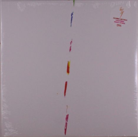 Albumtitel: "Lightning Night Strike". Blitze-Logo. Weiße Oberfläche mit bunter, vertikaler Linie.