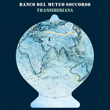 Oben „BANCO DEL MUTUO SOCCORSO“, darunter „TRANSIBERIANA“. Eine Weltkarte in Form einer alten Glühbirne.