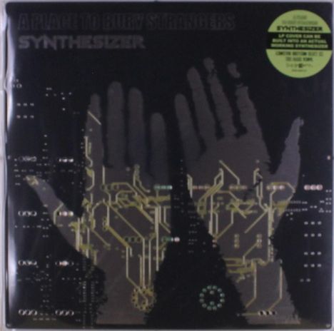 “A Place to Bury Strangers”, “Synthesizer”. Zwei Umrisse von Händen mit Schaltplan-Muster.