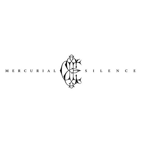 Text: "MERCURIAL SILENCE". In der Mitte ein komplexes, ornamentales Logo.