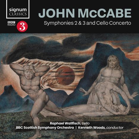 "John McCabe, Symphonies 2 & 3 and Cello Concerto." Oben ist ein Logo. Darunter eine dramatische Illustration mit Figuren.