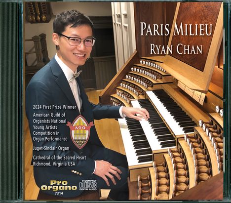 "Paris Milieu, Ryan Chan. 2024 First Prize Winner, American Guild of Organists. Mann an einer Orgel."