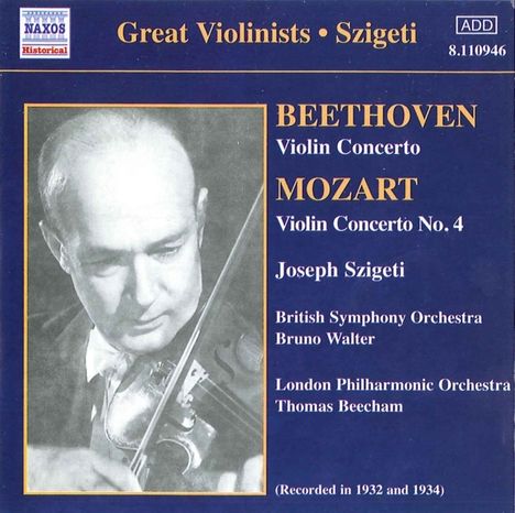 Joseph Szigeti spielt Violinkonzerte, CD