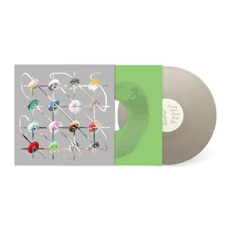 "Innersp" auf einem Schallplatten-Label, graue Hülle mit bunten geometrischen Mustern, grüne Innentasche.
