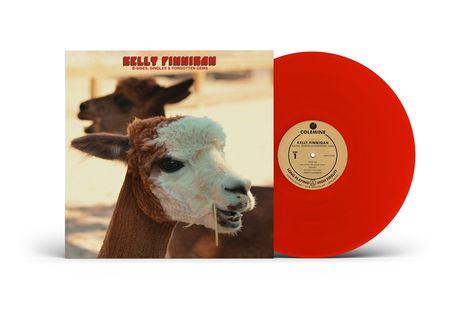"Kelly Finnigan: B-Sides, Singles & Forgotten Gems" steht auf einem Albumcover. Zwei Lamas und eine rote Vinyl.