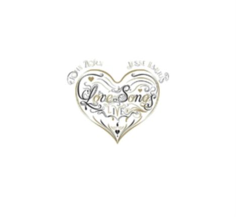 Herzförmiges Logo mit verschnörkeltem Text: "Love Songs Live". Oben stehen "John Toku" und "Jesse Harris".