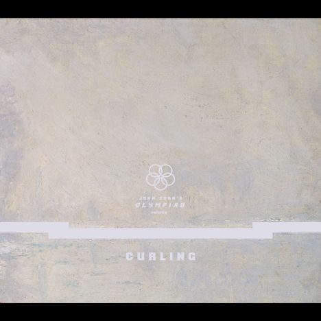 "JOHN ZORN'S OLYMPIAD volume CURLING". Ein abstrakter, pastellfarbener Hintergrund mit einem stilisierten Blumenemblem.