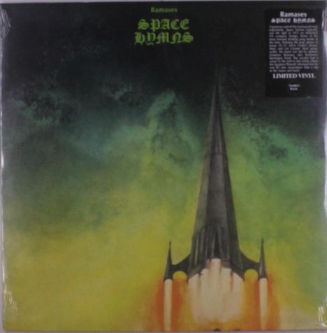 "Spaces Hymns" von Ramases. Illustration einer Rakete in gelben und grünen Farben, die startet.