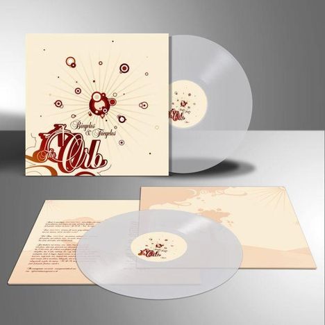 Schriftzug "The Orb", "Bagels & Tingles". Design mit stilisierten, radialen Formen auf Schallplatte und Hülle.
