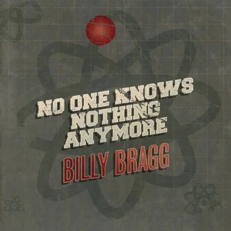 “No One Knows Nothing Anymore” und “Billy Bragg” in großen, markanten Buchstaben. Hintergrund mit atomähnlichem Symbol.