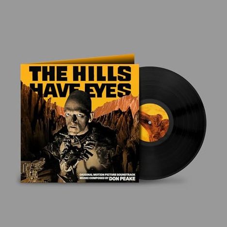 "The Hills Have Eyes", Original Motion Picture Soundtrack von Don Peake. Cover zeigt eine unheimliche Szene mit einem Mann in wüstenartiger Umgebung.
