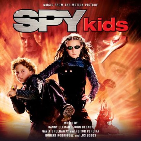 "SPY kids" in großer Schrift oben; darunter zwei Kinder in Spionagepose vor rotem Hintergrund.