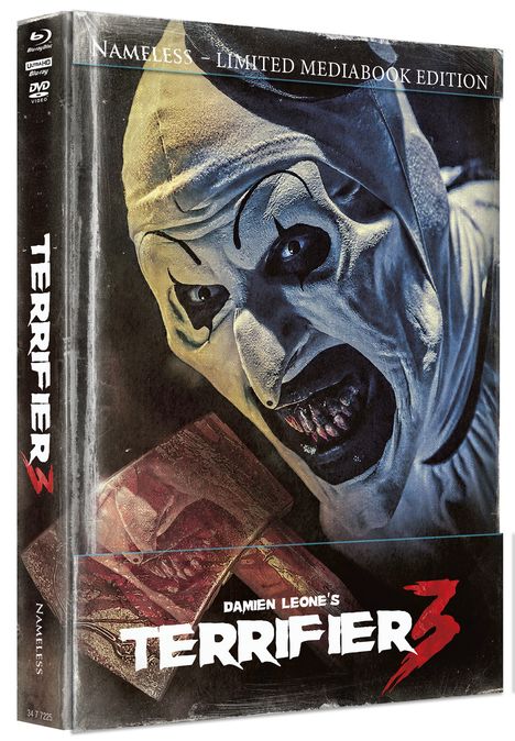 Terrifier 3 (Ultra HD Blu-ray &amp; Blu-ray im wattierten Mediabook), 1 Ultra HD Blu-ray, 1 Blu-ray Disc und 1 DVD