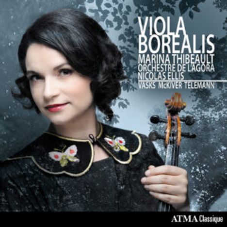 "Viola Borealis, Marina Thibeault, Orchestre de l'Agora, Nicolas Ellis, Vasks McKiver Telemann" steht. Frau hält Bratsche.