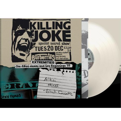"KILLING JOKE special secret show, TUES 20 DEC. Albini mixes 'Black Cassette'. Ein stilvolles Cover mit Schallplatte."