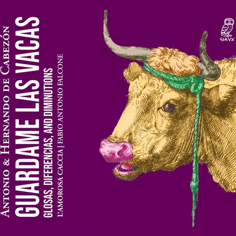 "GUÁRDAME LAS VACAS" in Großbuchstaben, neben einem gezeichneten Stierkopf mit rosa Nase auf violettem Hintergrund.