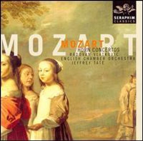 MOZART, Horn Concertos. Radovan Vlatković, English Chamber Orchestra, Jeffrey Tate. Gemälde mit drei Frauen in Kleidern.