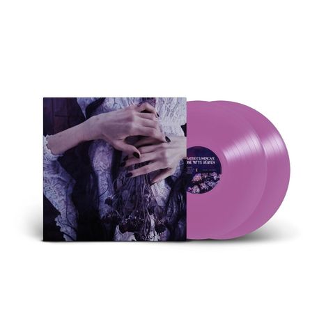 Text: "Saddest Landscape, Done With Heaven". Zwei lila Schallplatten. Hände halten verwelkte Blumen.
