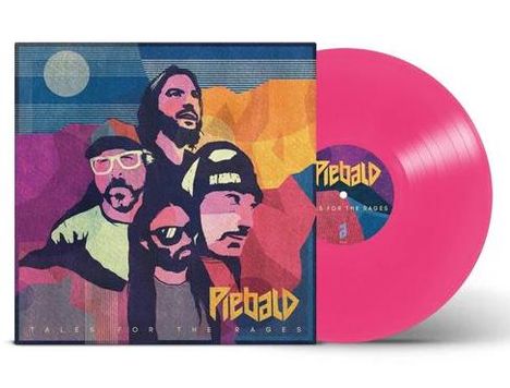 "TALES FOR THE AGES" und "Piebald" stehen auf einem Album mit vier gezeichneten Personen und einer pinken Schallplatte.